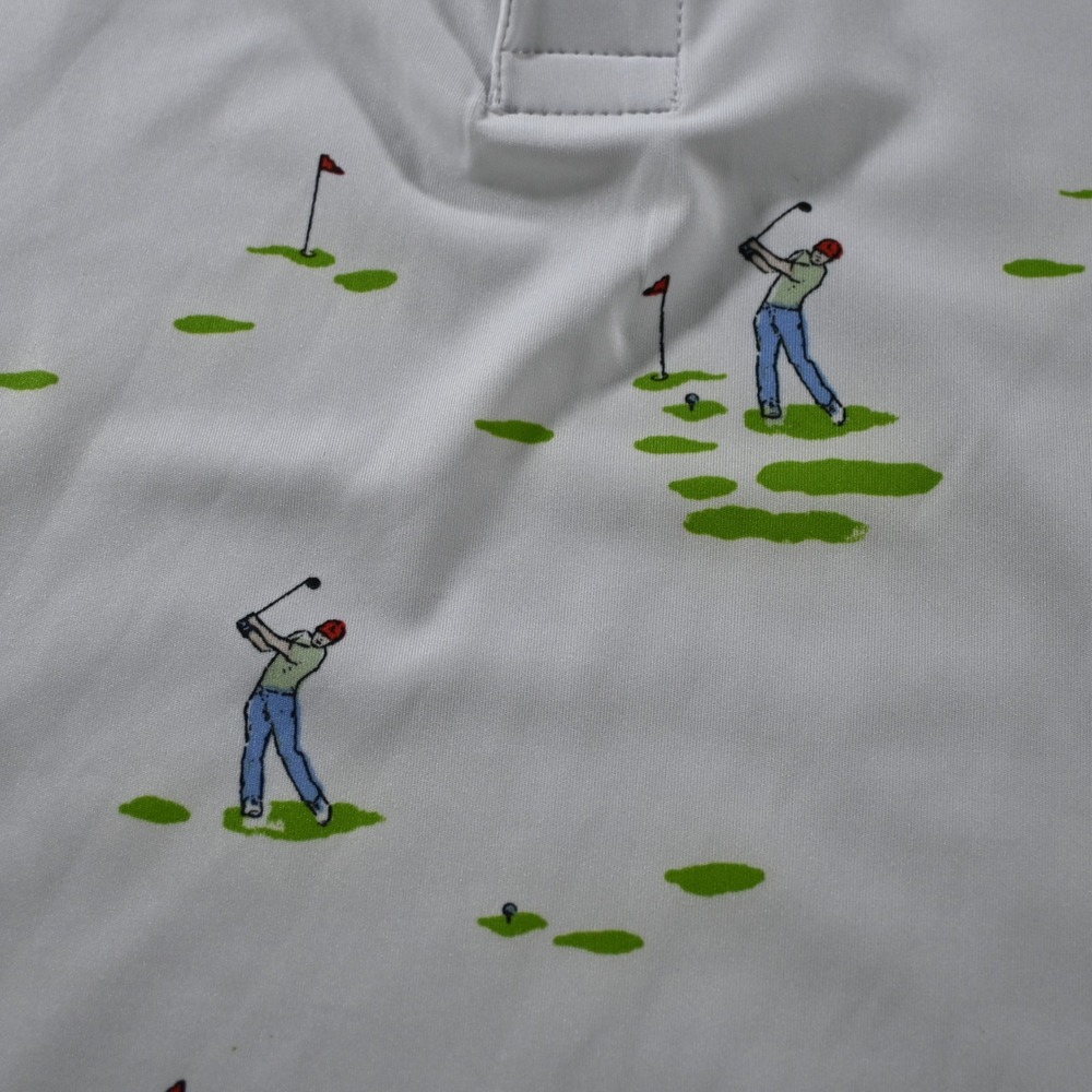 Rorie Whelan Mens Golfer Print Performance Golf Polo Shirt XL White New - Picture 3 of 8